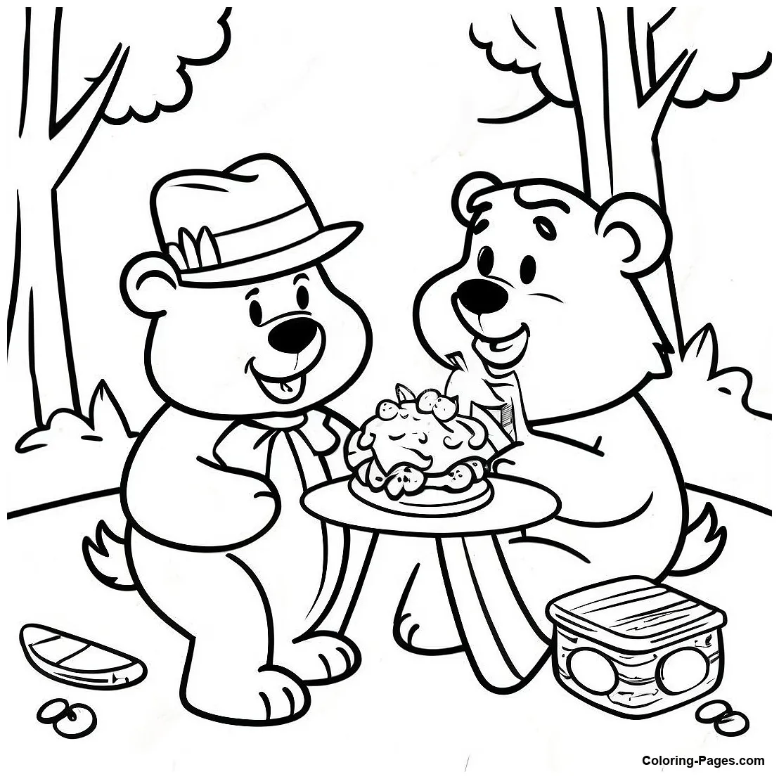 Yogi bear picnic scene coloring page coloring-pages