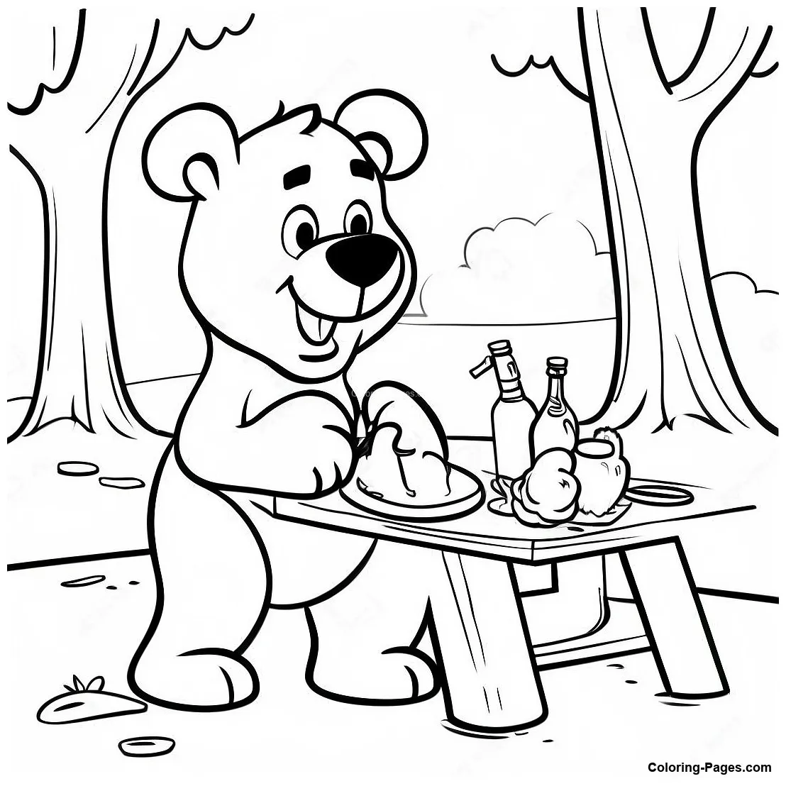 Yogi bear picnic scene coloring page coloring-pages
