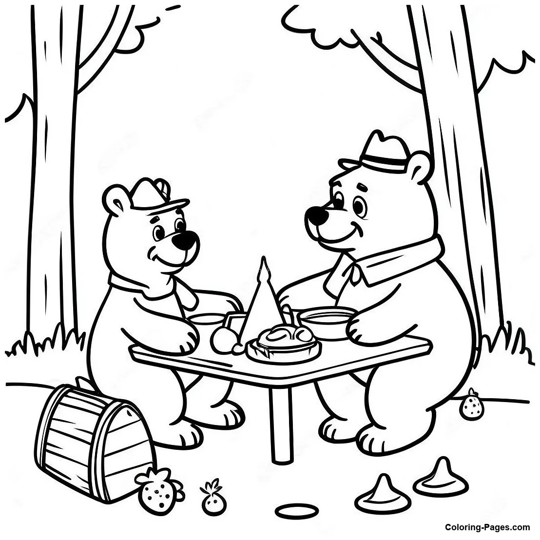 Yogi bear picnic scene coloring page coloring-pages