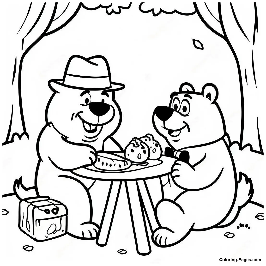 Yogi bear picnic scene coloring page coloring-pages