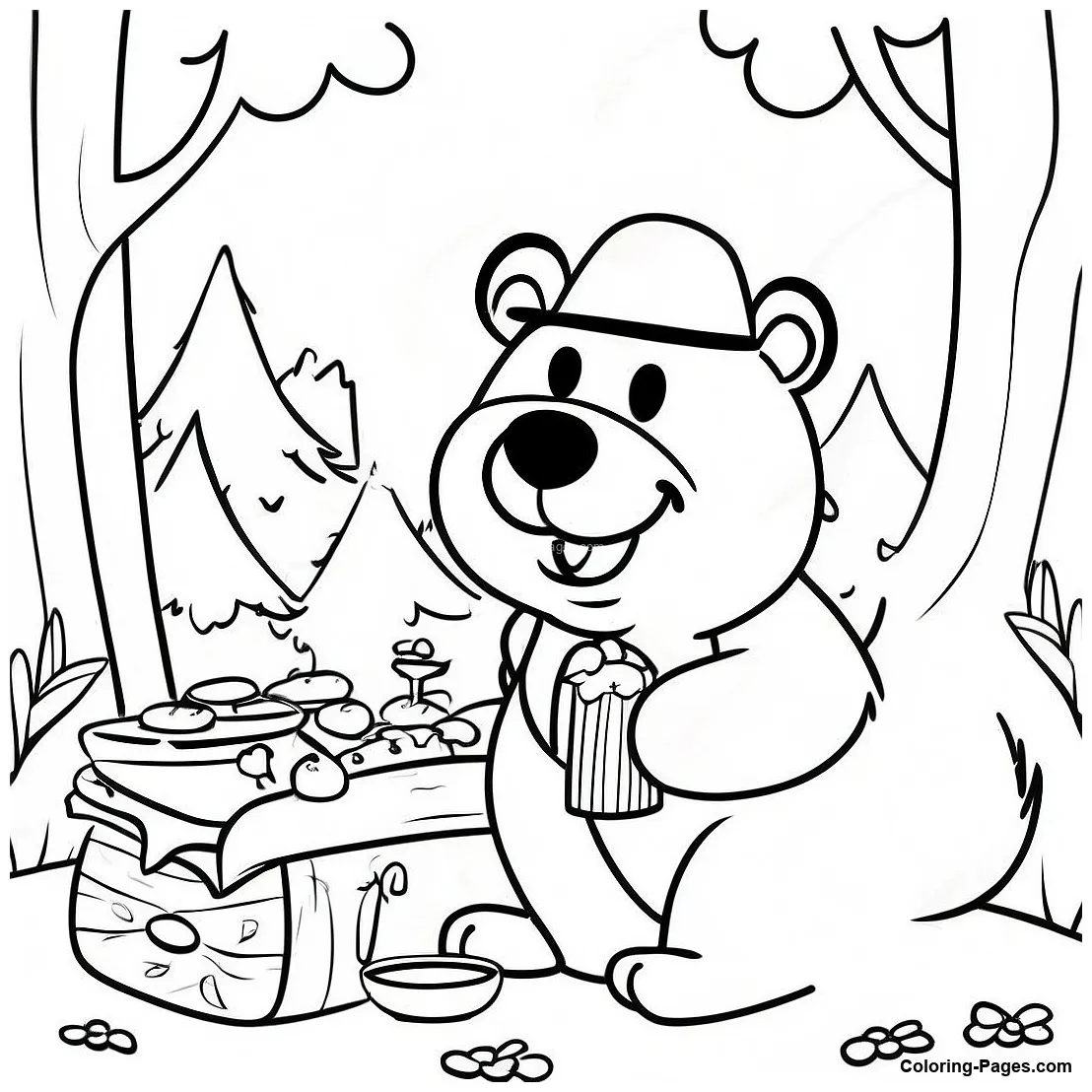 Yogi bear picnic scene coloring page coloring-pages