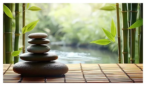 Zen Stones On A Bamboo Mat Background, Zen, Stones, Stacked Background