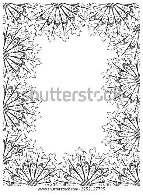Zentangle Doodle Floral Borders Coloring Page Stock Vector (Royalty