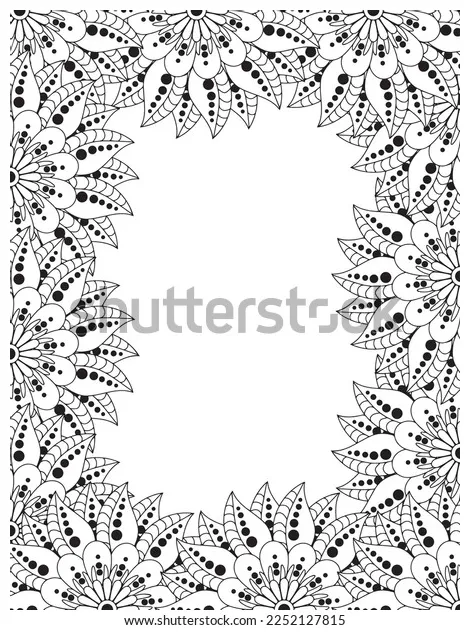 Zentangle Doodle Floral Borders Coloring Page Stock Vector (Royalty