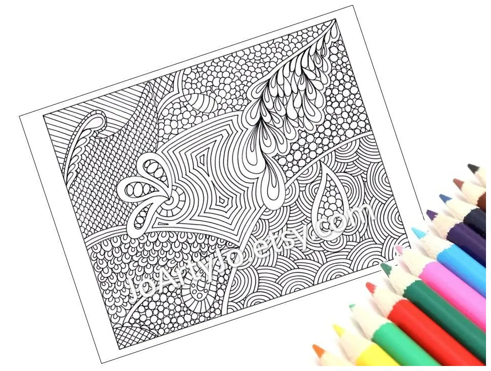 Coloring page zentangle inspired printable instant download etsy