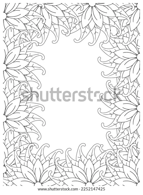Zentangle Doodle Floral Borders Coloring Page Stock Vector (Royalty