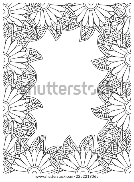 Zentangle Doodle Floral Borders Coloring Page Stock Vector (Royalty