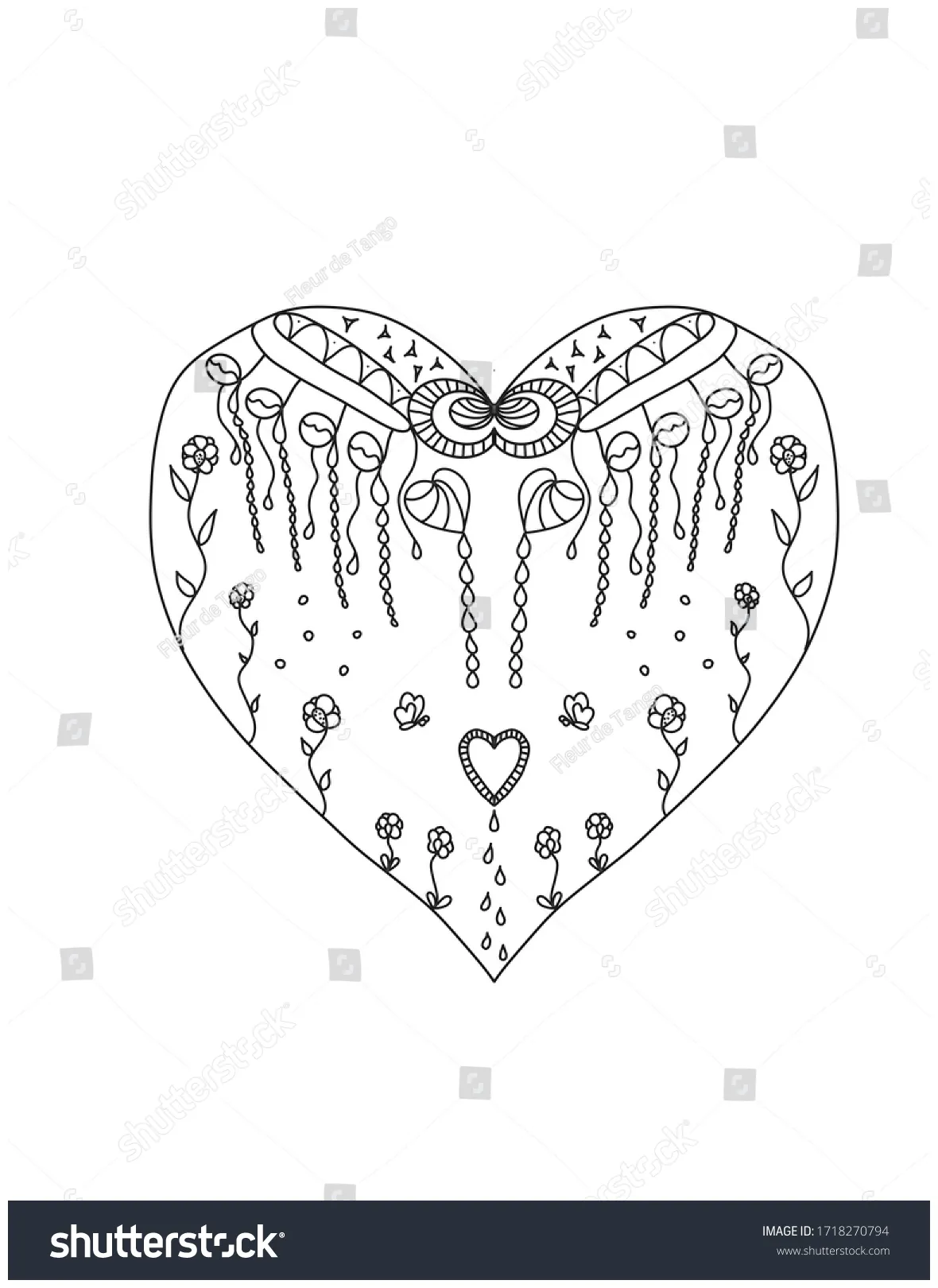 Heart Coloring Page Zentangle Lineart: ilustrações stock 1718270794