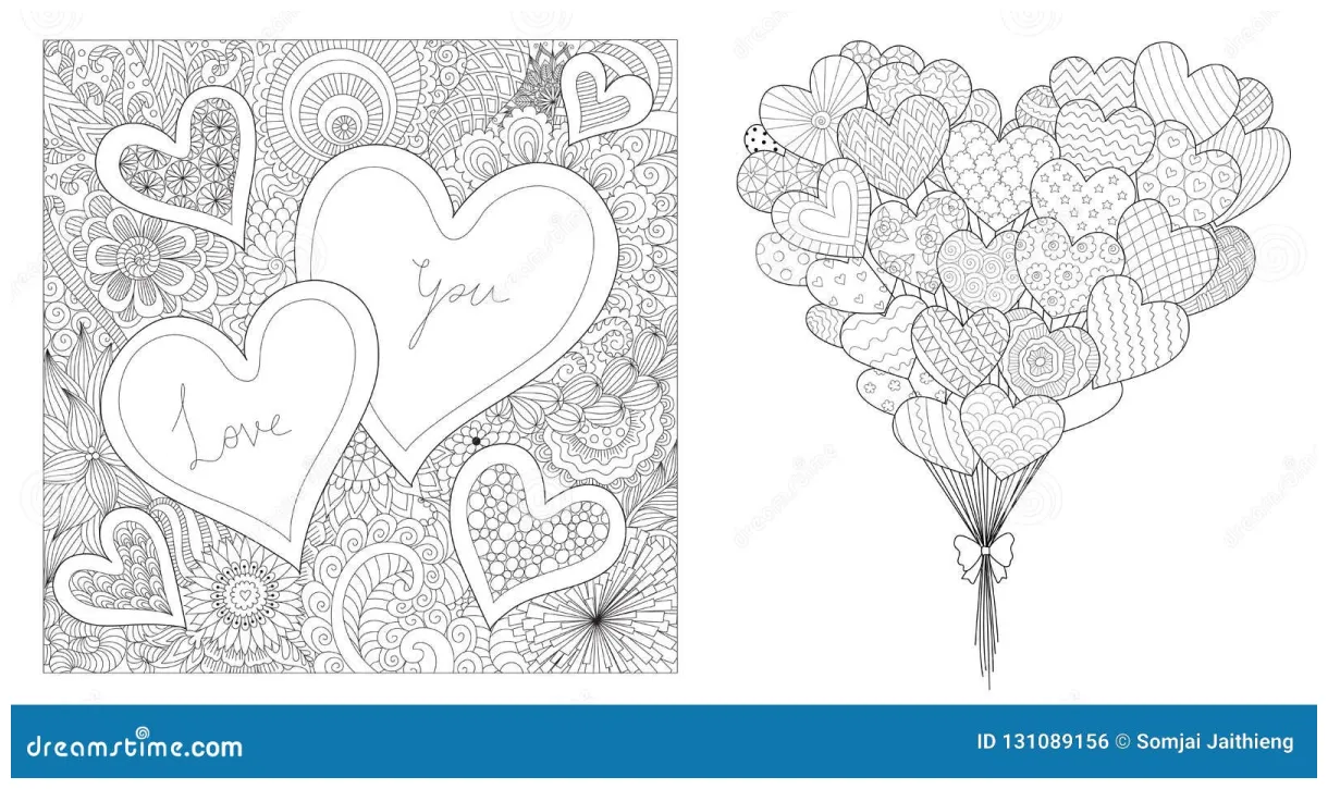 Zentangle Design Of Hearted Shapes Set, For Printing On Cards And