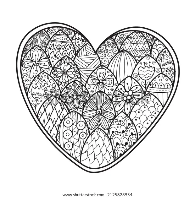 Zentangle Floral Heart Coloring Page Black: เวกเตอร์สต็อก (ปลอดค่า