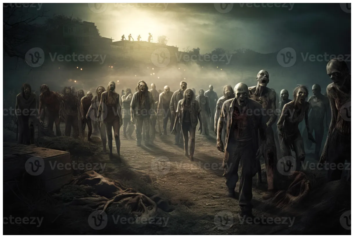 Apocalypse zombie scene sunset. generate ai 24133050 at